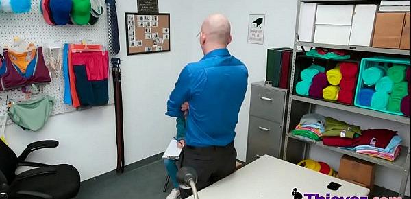  Spycam records a hardcore fuck in the office with a horny shoplifter teen.